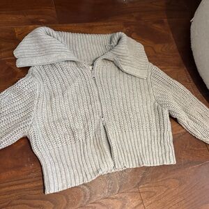 Aerie long sleeve cropped sweatshirt double zip gray